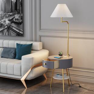 轻奢客厅茶几落地灯沙发旁边网红设计感置物架卧室床头柜一体台灯