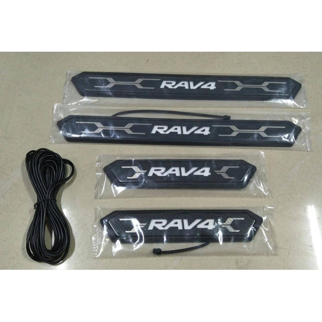 适用于2019-2022丰田RAV4不锈钢带灯门槛条迎宾踏板碳纤钛黑