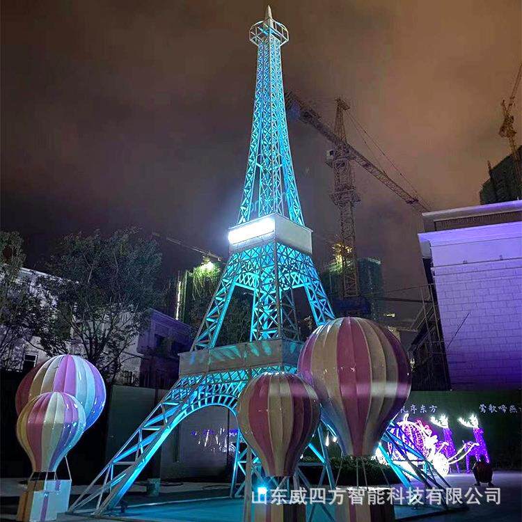 现货10米埃菲尔铁塔夜晚灯光商场夜景点亮美陈大型城市标志雕塑
