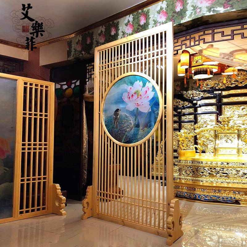 木雕新中式式实花格风隔断木玄关52972屏客厅装饰简约现代日木格
