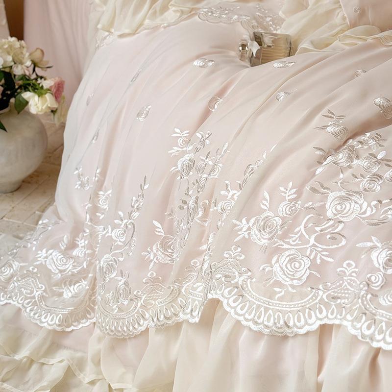 轻奢公主风秋100全磨毛四s件棉套柔软蕾463丝花边冬备婚陪嫁床品