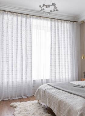 古白镂空复色成品窗帘棉线客厅落地纱帘ABG飘免断打孔隔门帘