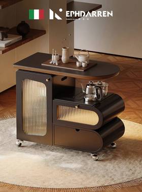 意式可烧移动茶台带水壶推车沙发边几岩UBC板阳台茶客厅小中古风