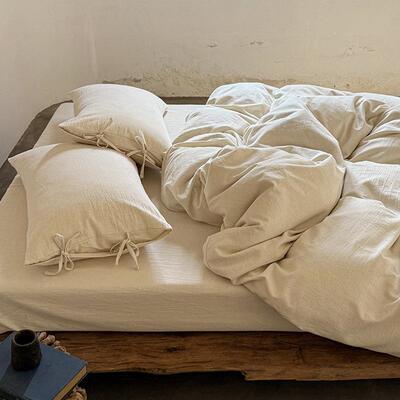 系质感11735丨不漂白无日染爽肤透气棉麻民家用宿色四件套被套床