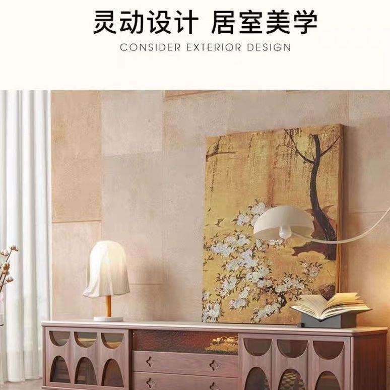 高洞端法复古式松木电柜款石岩板级视移动-带门电视柜
