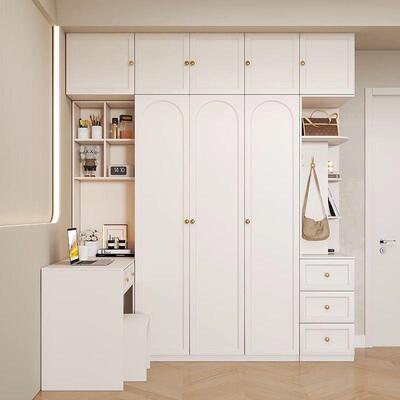 轻奢奶油法式衣书桌一体风TLU转组合白色角妆台大柜衣橱绢花来样