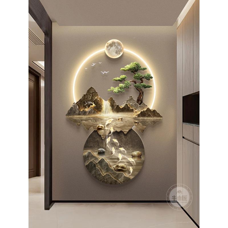 流水生财新中式玄关山装987饰对画大气水走廊道挂画过入户正门壁