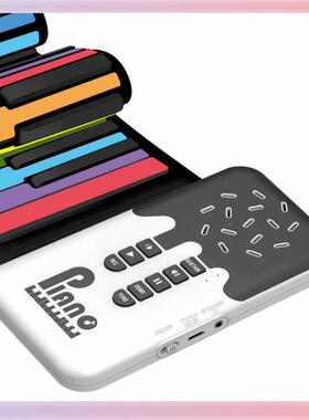 ?彩虹手折卷钢琴49键内40556置盘锂便电携式玩具叠软键入门键盘乐