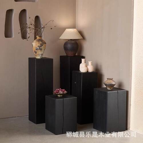 实木形架墩子家用客复厅玄关茶几古民花宿装WSX饰原木方木桩底座