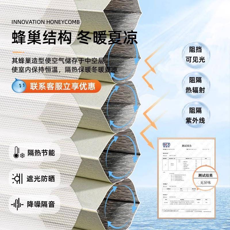 日帘蜂形巢帘卧室夜窗户帘VQV免打孔蜂窝遮阳推拉遮光隐折叠百叶