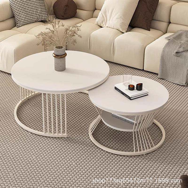 客厅茶几CTZ家奶用奢小型轻简户约现代圆形桌子白色油风岩板茶几