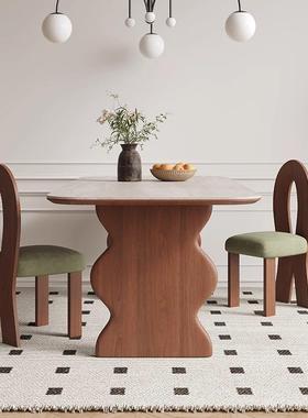 中古风14142实古木餐桌椅新款奶木油系美式法式复黑色白蜡板岩家