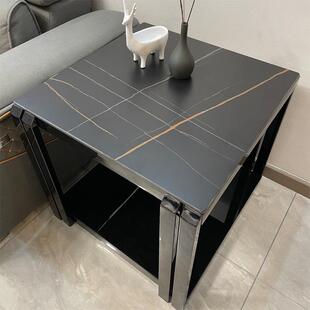 SJQ简约轻黑不锈钢板角岩几现代茶几沙色发边柜大奢理石边几方几