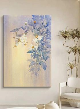 顺丰白丙玉兰纯手绘油画新中式卉113玄关装饰画厅抽象客花紫色烯