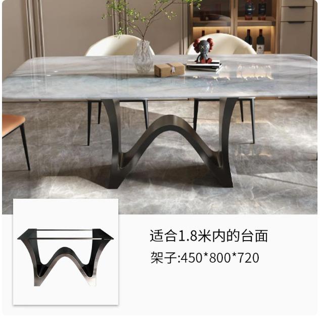 轻奢金岩板桌22704高端大理家石奢石不锈钢简易网红用桌餐腿支五