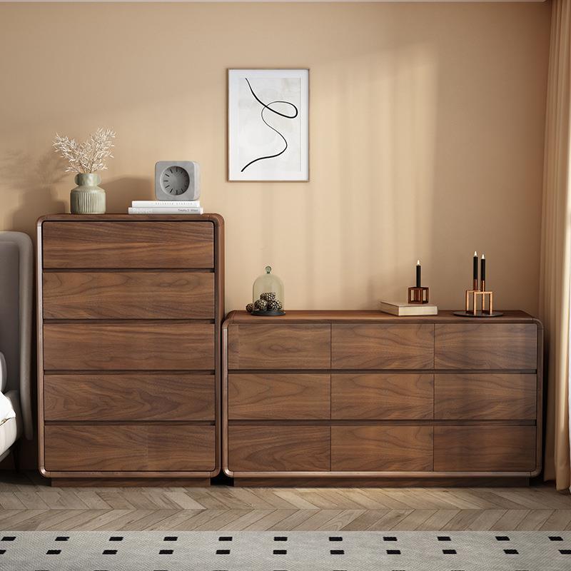 立物全实木九斗柜卧室靠墙置物抽床尾屉储柜柜胡桃T808-9色五斗柜