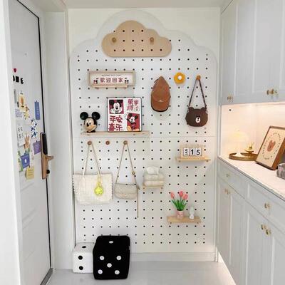 实木收免纳洞洞板置物架玄打孔间入户门进门77254关衣帽挂衣架一