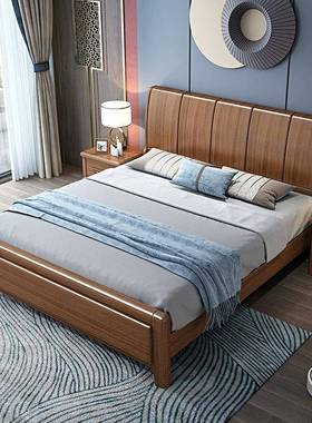 胡桃实米.木床双人床18米现代中式1.木5经济型主卧婚SED床卧室家