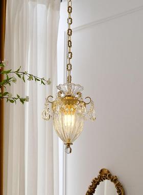 法式复全铜雕水晶小吊花灯美式餐厅入户窗过飘77118古道卧室床头