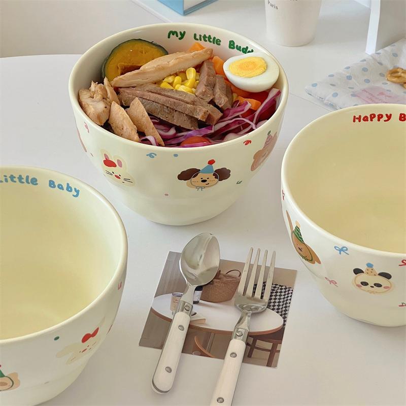 1300ml|奶油风可瓷爱卡通陶汤碗大容量日式拉面光碗陶瓷哑泡164面