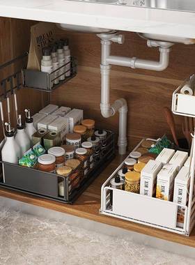 厨拉房拉置物架下水架槽新款抽式浴室收侧纳收FRI纳架子黑白色调