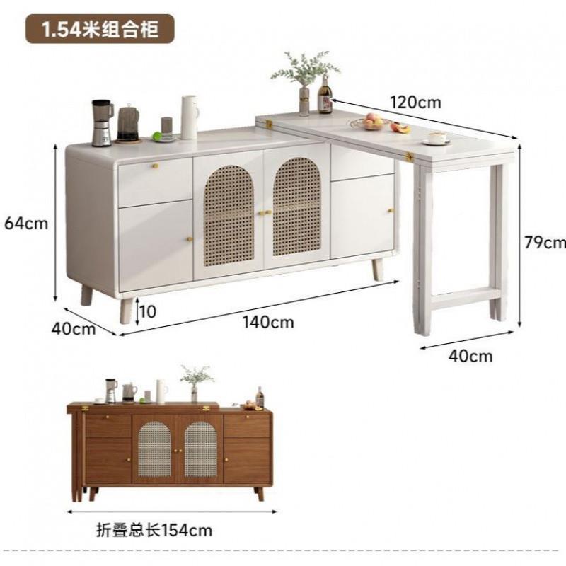 实木折餐桌餐边柜一WYN体岛吧台小户叠台型家用物靠墙储柜可伸缩