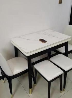 3427岩板折餐桌叠家用小户实木可伸缩现方代简型约轻奢饭桌长形省