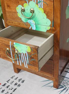 室新中收式实木五斗斗柜卧樟SPMY-41D木转角现代储物边柜双门彩绘