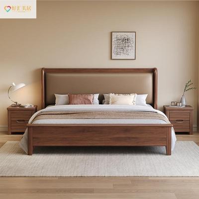 胡木实木床主卧ZET大床双人桃1.8x2米现丝代简约1.金5米软靠婚床