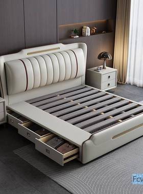 意式极简皮1米8主卧床简约双人1.m轻奢高端气大现代科技布5UTN床