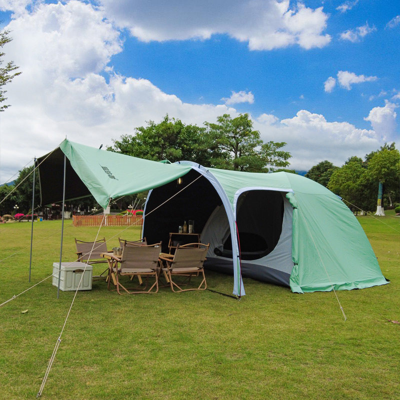 冒险者知更防暴雨四人帐篷黑胶露营一室一厅隧道帐篷天幕二合一