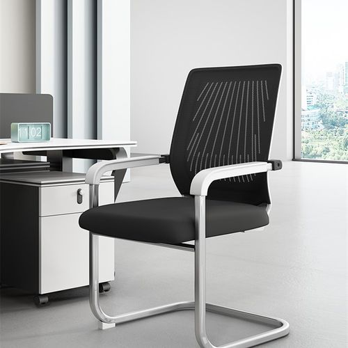 办公室电脑椅固定会议椅子简约现代网布钢制脚办公椅黑白色职员椅