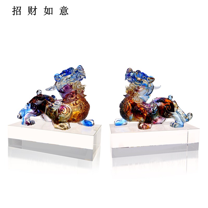 新中式现代琉璃摆件招财如意貔貅桌面玄关摆件办公室装饰品一对