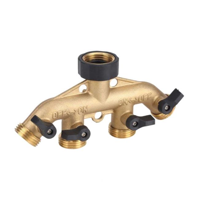 林园通铜球阀3/4关花园软管分水器铜四通阀6分四开接头