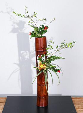 竹山竹根花篮筒竹制品手工剑竹子插花器中华ZIF花艺花器茶席家居