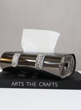 现代酒轻奢枪色锈钢马毛纸巾盒样板间餐桌厅不茶几面GT-F128创意