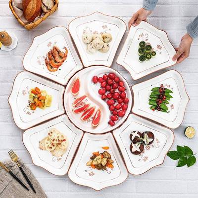 圆桌餐抖同款菜盘套装夜饭陶具瓷组年合拼盘家用摆盘不HLO规音则