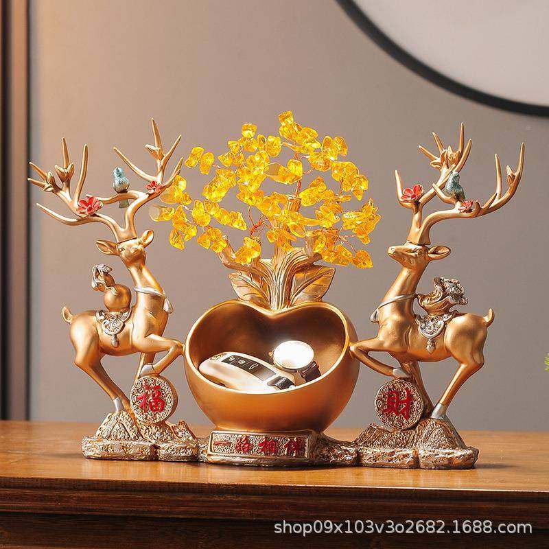 简约厅迁入居户进门玄关放钥匙收客纳招财鹿鞋柜上面双鹿收纳摆件,家居饰品,装饰摆件,淘宝优惠券,粉丝福利购,淘宝优惠卷