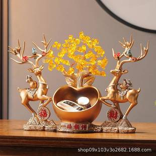 简约厅迁入居户进门玄关放钥匙收客纳招财鹿鞋柜上面双鹿收纳摆件