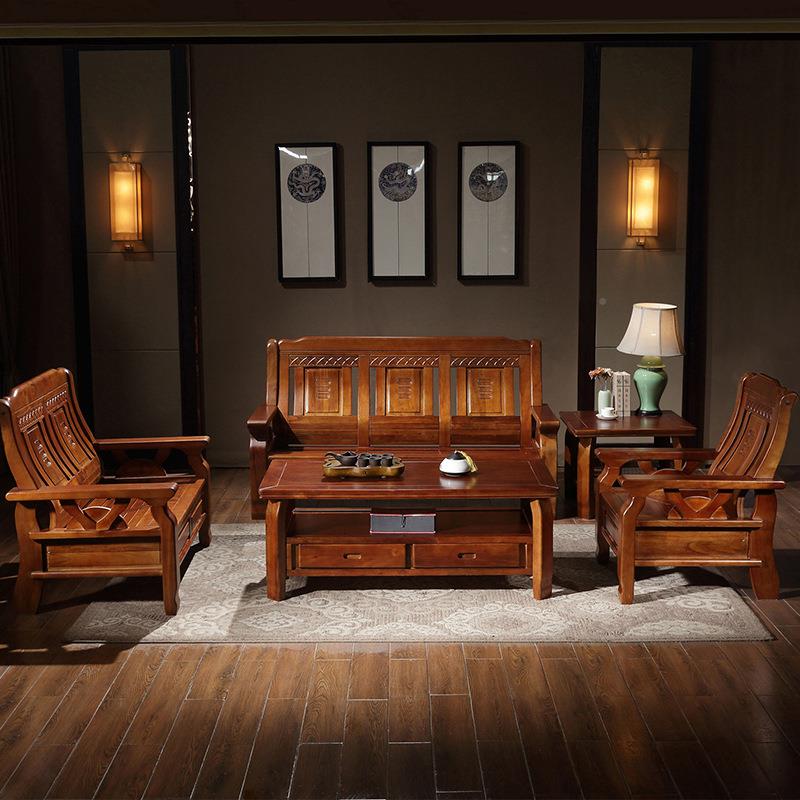 中全实木沙发13合仿组古雕花冬夏两用沙发客式厅家具香樟A01木2沙