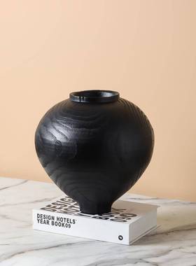 侘寂古无纹圆肚花瓶复花器树脂摆件餐桌茶几饰电木视柜床头柜书房