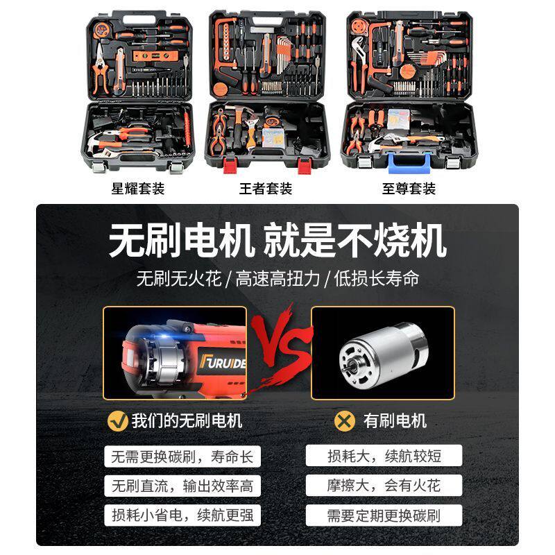 工具箱家用多功能冲击电钻套装日常五金维修工具车载万能组合套装
