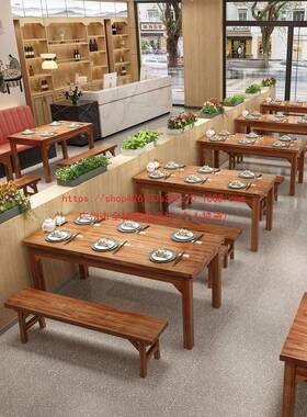 木餐桌商用饭餐餐饮桌椅火锅饭店PKZ面馆桌椅快餐实食堂吃桌子碳