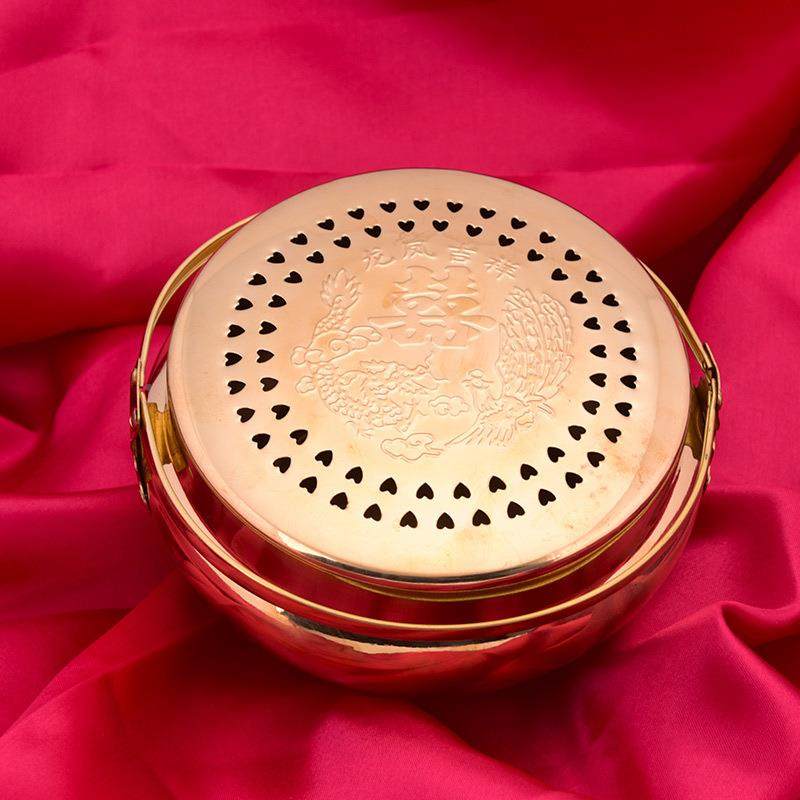 汤结婚铜火炉火铳婆子铜女陪嫁盆暖手方盆婚房铜蜡台NYX结婚用品