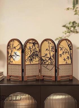 小屏风面件中古风子新款桌刀鹤实力摆台画折叠折高竹级摆感电