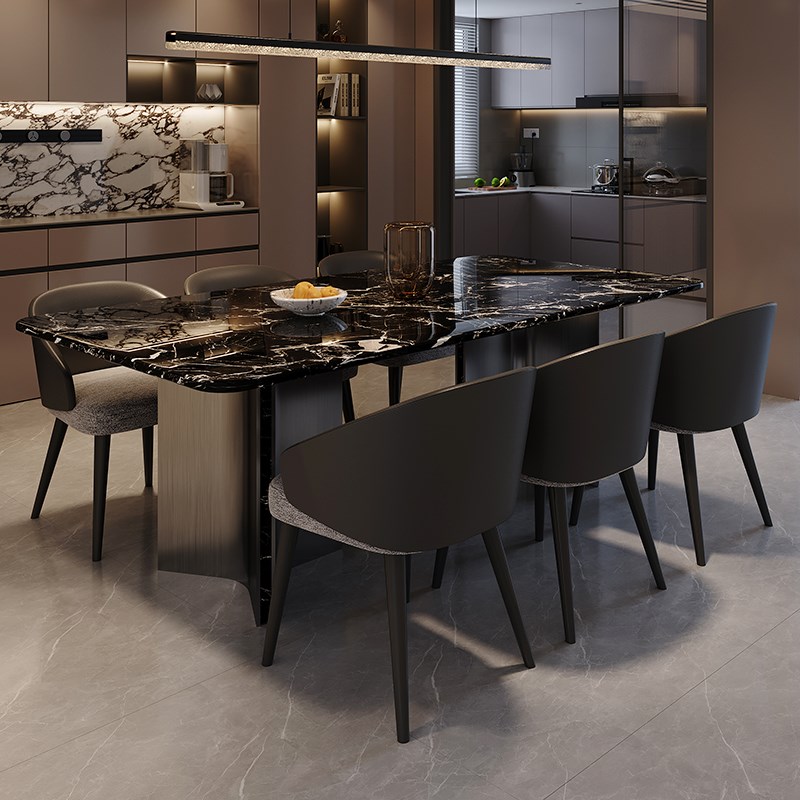 轻奢简约大理石餐桌现代简约长方形家F用餐桌椅组合大气高端吃饭