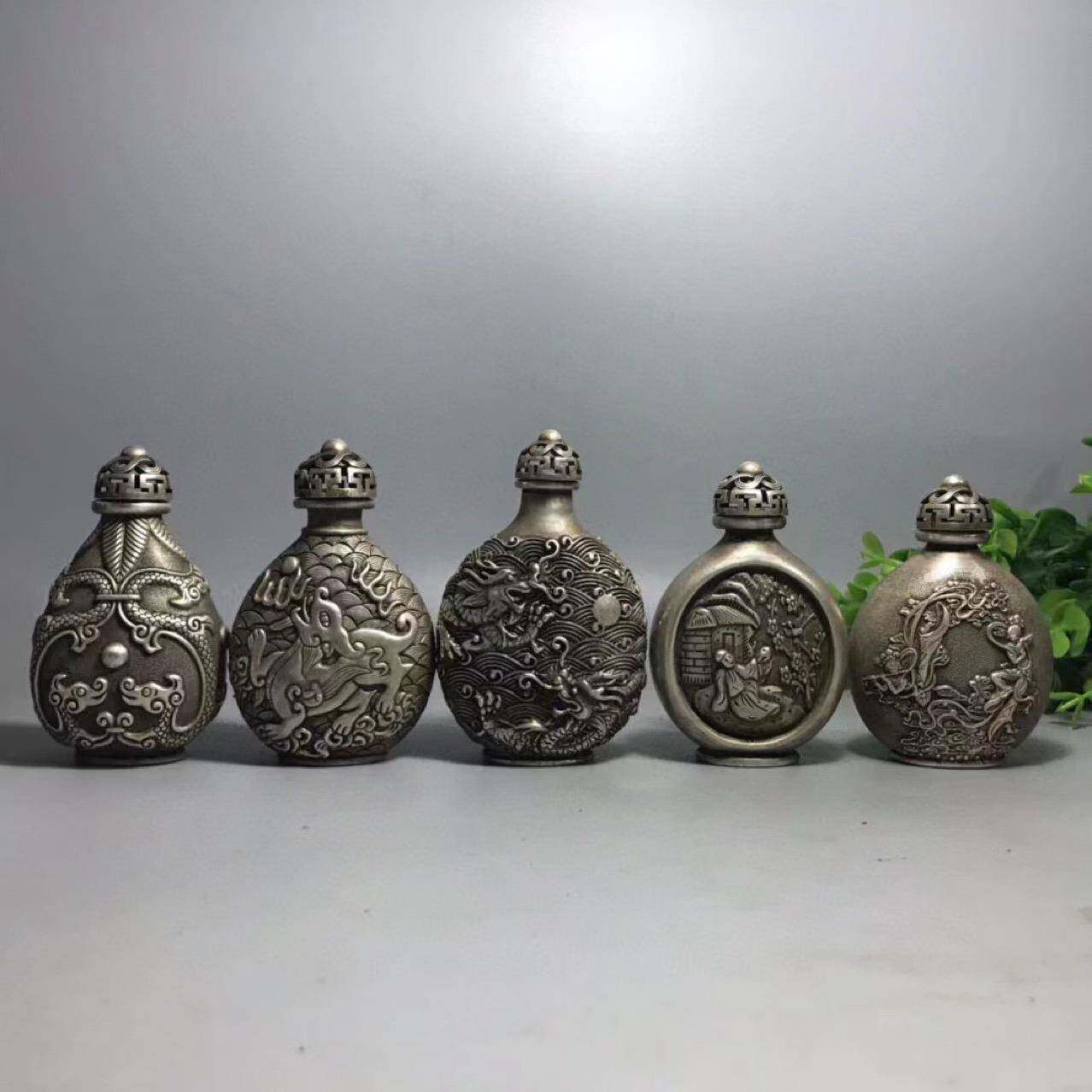古玩古董杂项收藏仿古宣德年制白铜镀银鼻烟壶麒麟鼻烟壶铜器