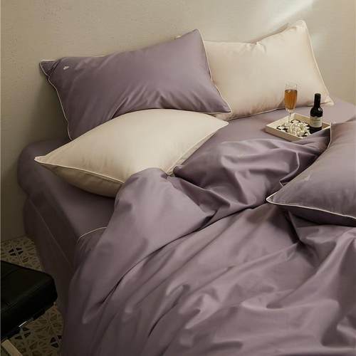 北欧简约全棉100支贡缎长绒棉床上四件套浮云朵朵刺绣单双人床笠