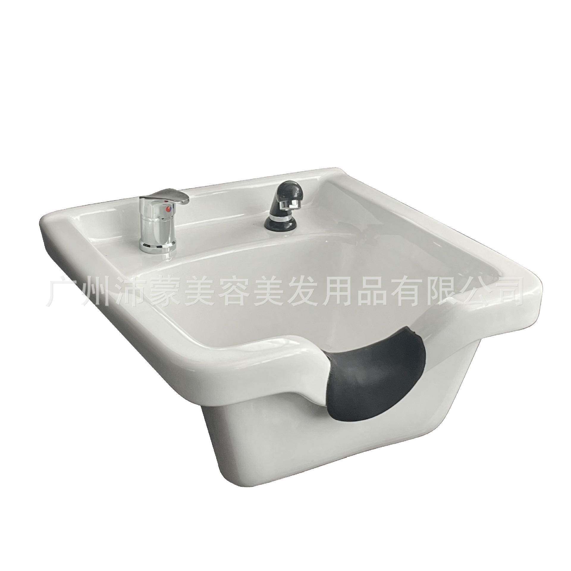 进出口发廊洗头床常用陶瓷盆黑白色方形两种孔眼搭配洗头柜冲水盆