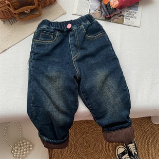 女童牛仔裤冬款小童洋气时髦加绒夹棉保暖裤加厚裤子宝宝冬季长裤